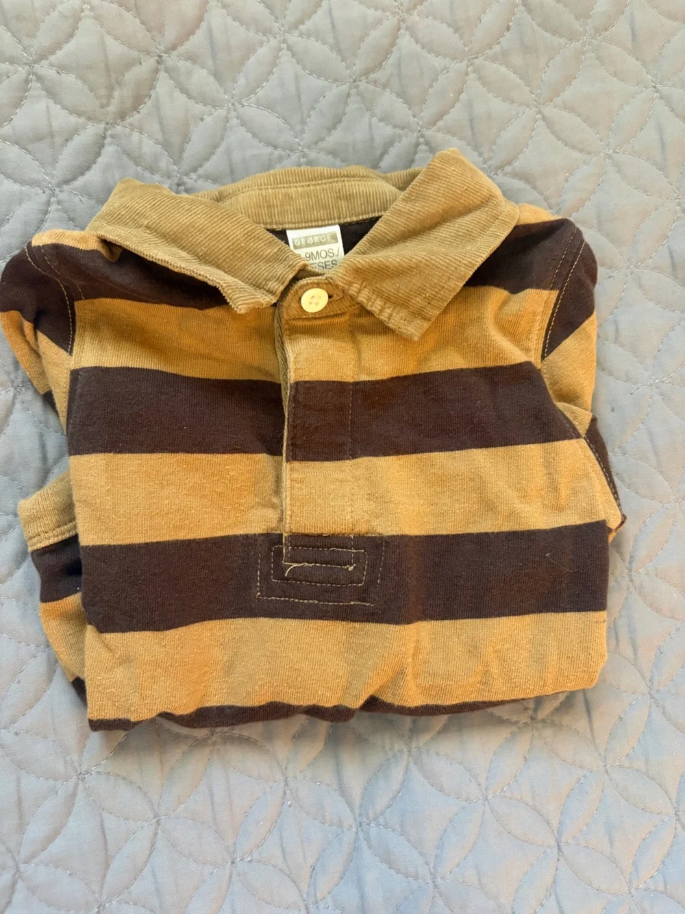 George Baby Boy 9m Striped Long Sleeve Polo Bodysuit - Brown & Tan
